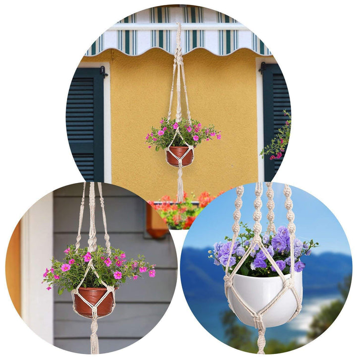 ecofynd Macrame Plant Hanger, Flower Pot Holder, Ivory, 39 inches, Pack of 3