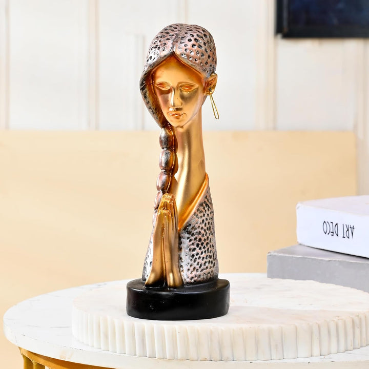 Xtore Graceful Resin Namaste Statue of a Girl |Elegant Spiritual Décor (Pack of 1, Golden & Silver)