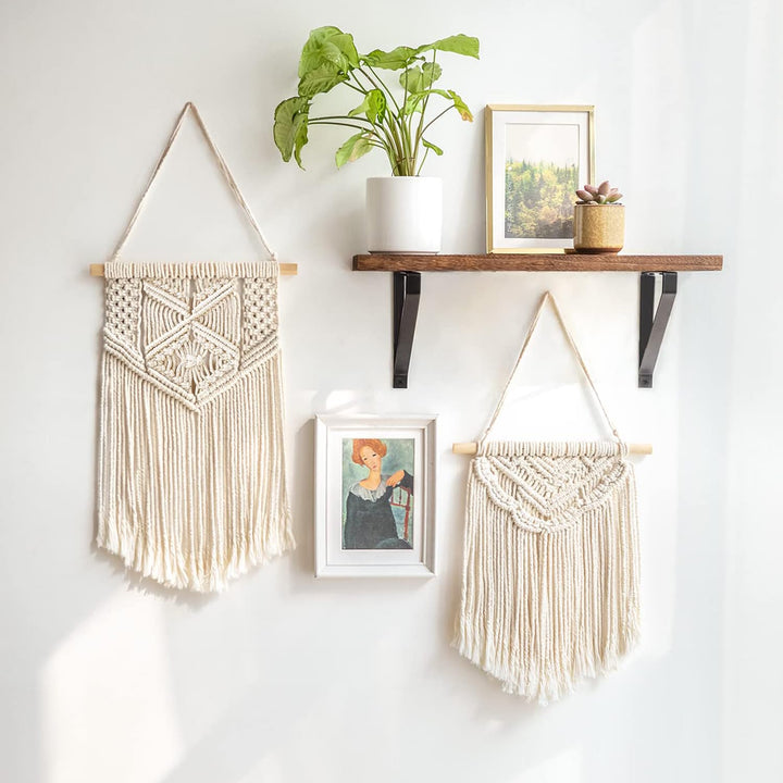 Kaahira 2 Pcs Macrame Wall Hanging Boho Wall Decor Home Chic Decoration Wall Pediments for Bedroom Living Room Office, Girls Gift, Small Size 13" L x 10" W and 16" L x 10" W