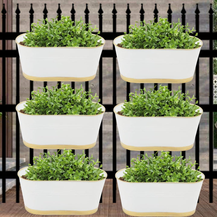 ecofynd 12 Inches Aurelia Railing Planters for Balcony, Hanging Pots for Plants, Wall Hanging Decorative Planters for Vertical Garden, Oval,12 inches, Pack of 1 (White)