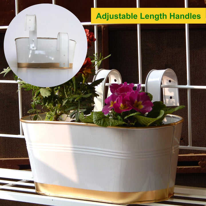 ecofynd 12 Inches Aurelia Railing Planters for Balcony, Hanging Pots for Plants, Wall Hanging Decorative Planters for Vertical Garden, Oval,12 inches, Pack of 1 (White)