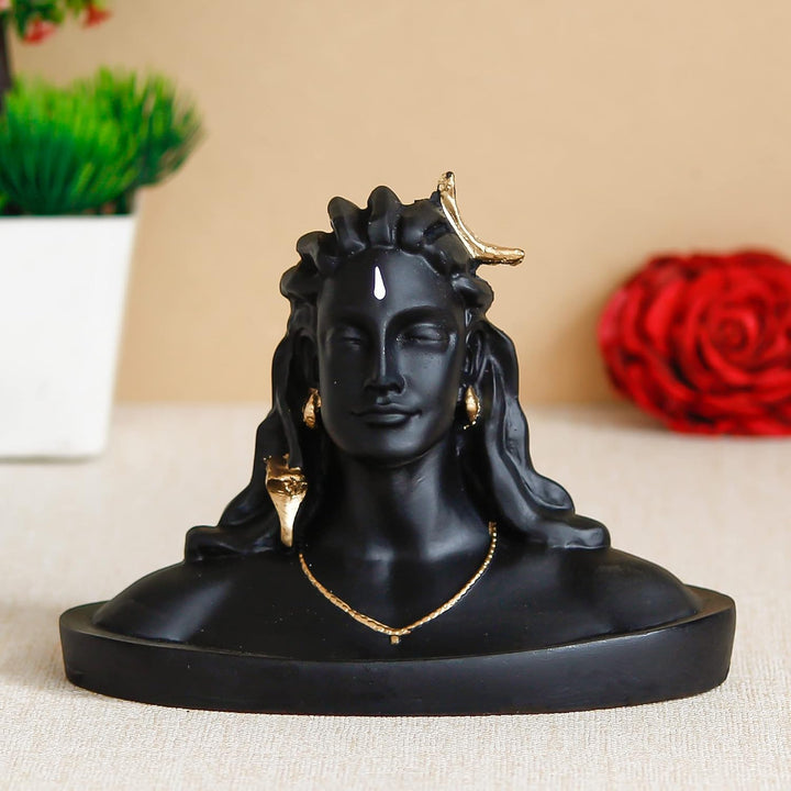 eCraftIndia Black Resin Adiyogi Shiva Statue for Car Dashboard| Adiyogi Statue for Home Decor Pooja Room Office| Mahadev Murti Lord Shiva Idol Gift for Diwali Maha Shivratri Housewarming Birthday