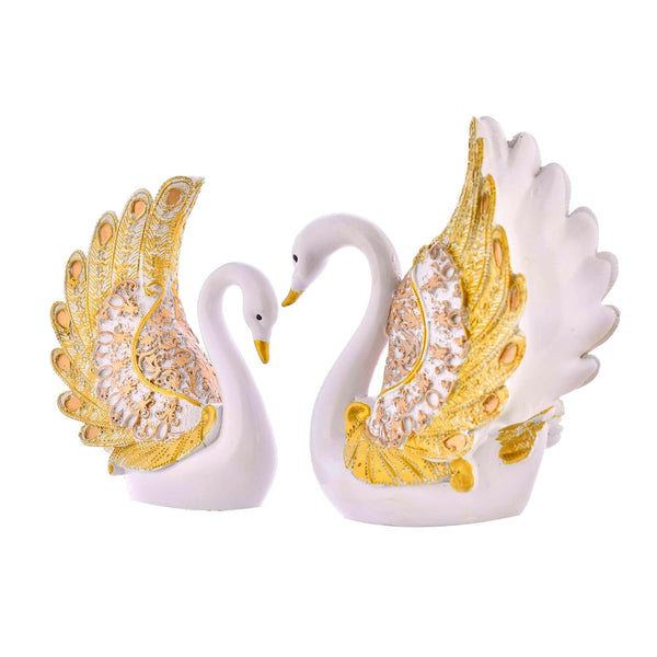 Kingraa Collection Swan Pair Feather Design Sculpture for Home Decor Decorative Showpiece (Set of 2 Pc, Small, White) showpiece