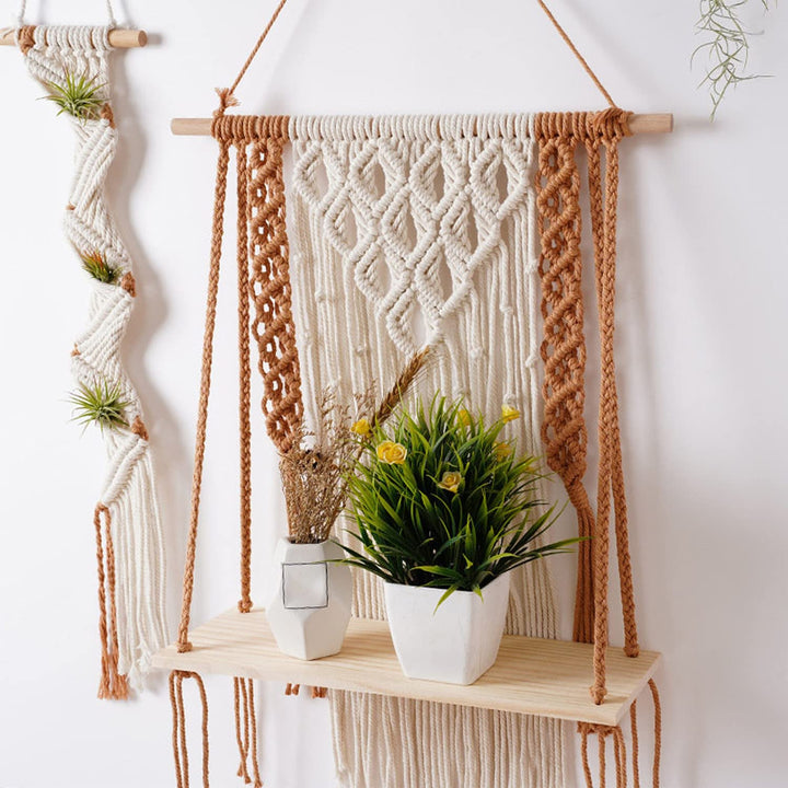 Kaahira Macrame Wall Hanging Shelf Organizer | Boho Decor Wall Decor - Modern Macrame Wall Hanging Tapestry - Housewarming Gift - (12x5x24CM) - Design N14
