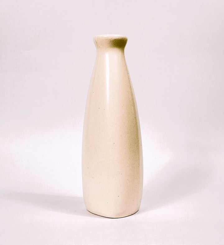 Bliss Hohm Bottle Shape Ceramic Flower Vase (8.5 Inches) for Home Decor and Gifting, Flower Vases for Living Room Decor, Pampas Grass Vase, Decorative Small Bottle Vase (Bottle Off-White)