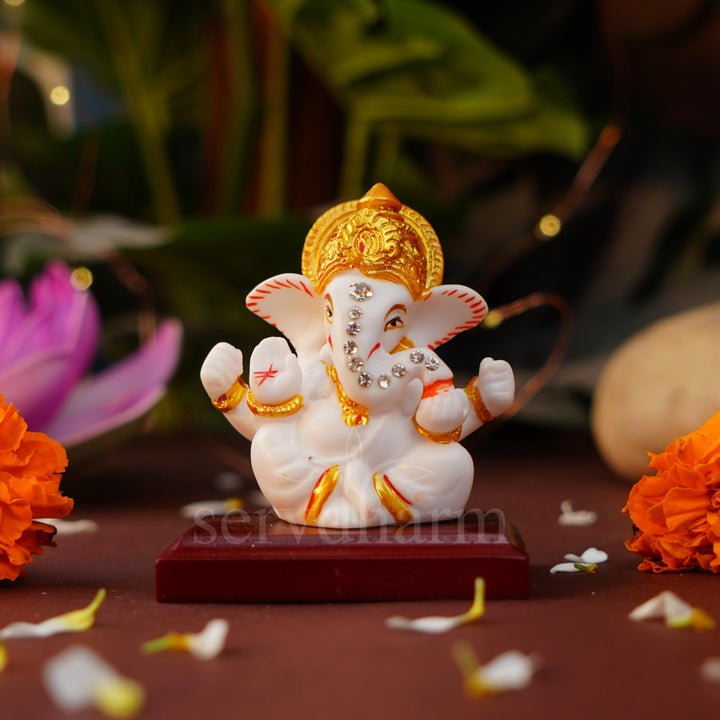 Servdharm Pagri Ganesh Ji Murti Decorative Showpiece for Home Decor| Ganesh Idol for Car Dashboard Home Temple Office Desk Pooja Room God Idols for Puja & Festival Gifting (Pagri Ganesh With Padestal)