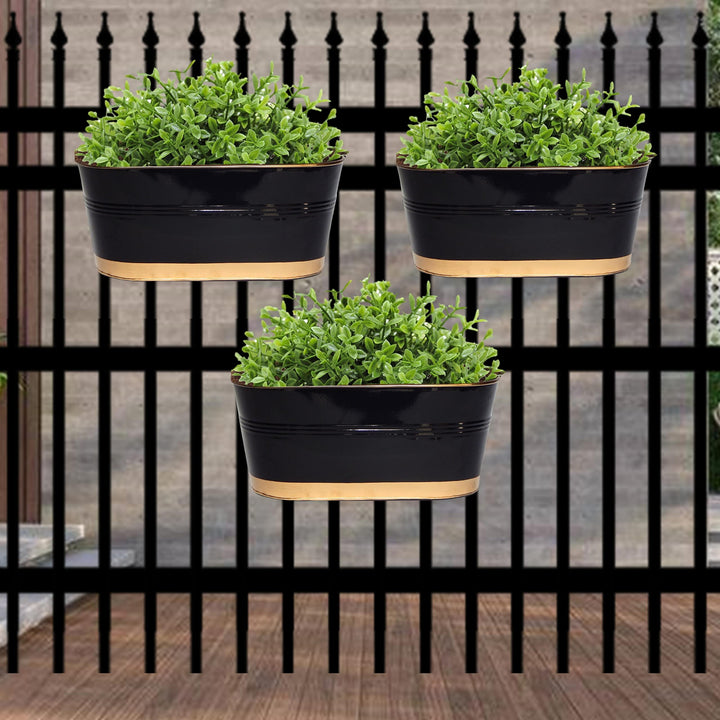 ecofynd 12 Inches Aurelia Railing Planters for Balcony, Hanging Pots for Plants, Wall Hanging Decorative Planters for Vertical Garden, Oval,12 inches, Pack of 1 (White)
