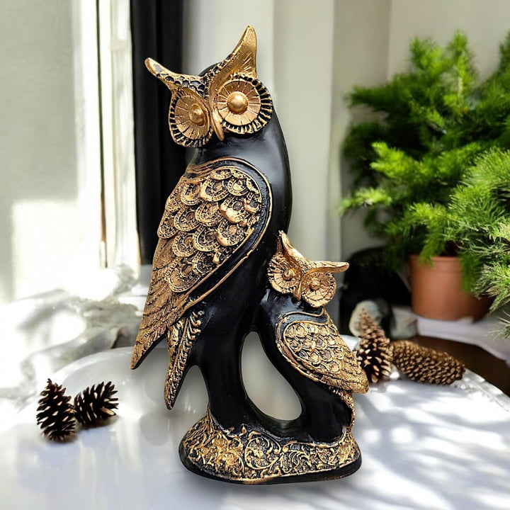 NEELAYA Owl Showpiece for Home Decor Living Room - House Warming - Bedroom - Gift Item - Office - Table Decor - Decorative Item Statue Polyresin Showpiece (30.5 cm, Black Gold)