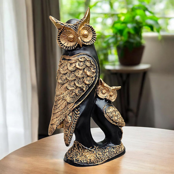 NEELAYA Owl Showpiece for Home Decor Living Room - House Warming - Bedroom - Gift Item - Office - Table Decor - Decorative Item Statue Polyresin Showpiece (30.5 cm, Black Gold)