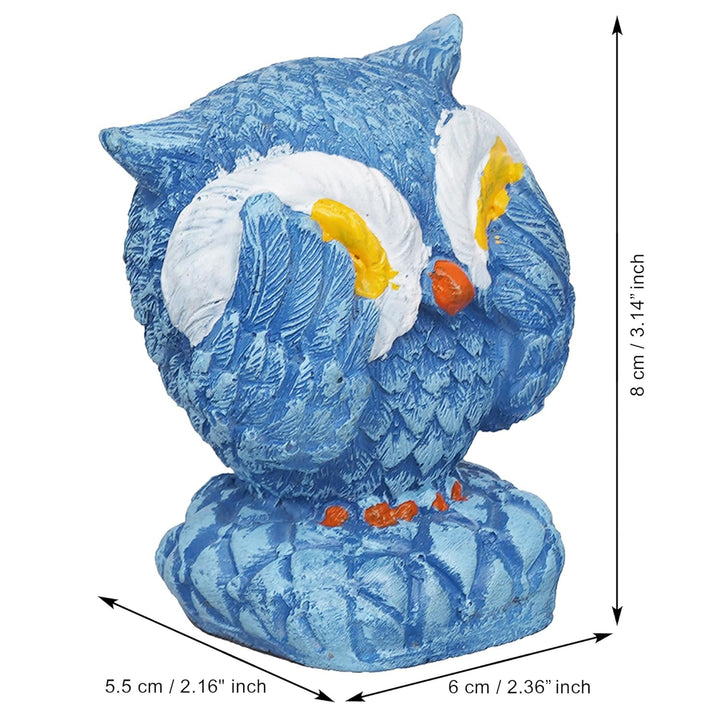 eCraftIndia Set of 3 Blue Polyresin Cute Owl Statues Bird Figurines - Decorative Showpieces for Home, Office, Study Desks - Ideal Gift for Bird Enthusiasts, Nature Lovers