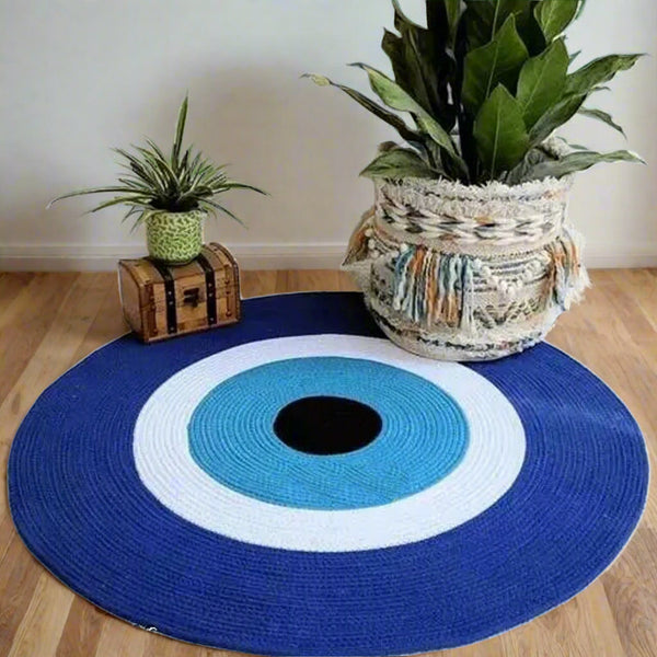 Evil Eye: Hand- Braided Jute Reversible Rug
