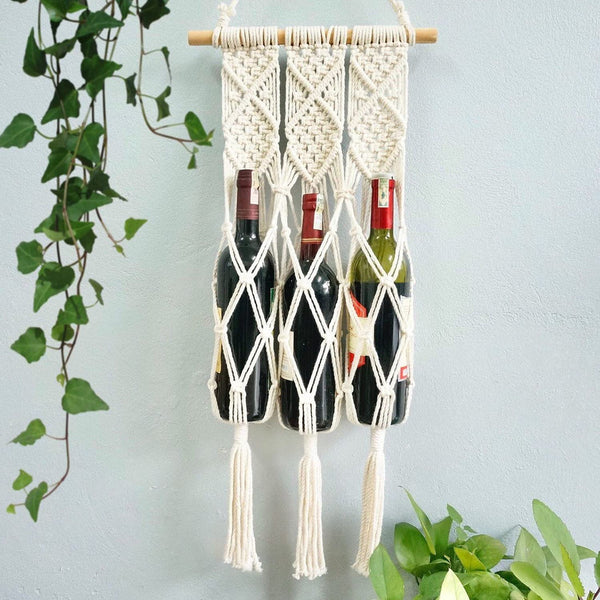Kaahira Handcrafted Cotton Macrame Water/Wine/Plant Bottle Holder/Hanger | Beautiful Gift for Wine Love | Eco-Friendly | Home Decor | Gifting