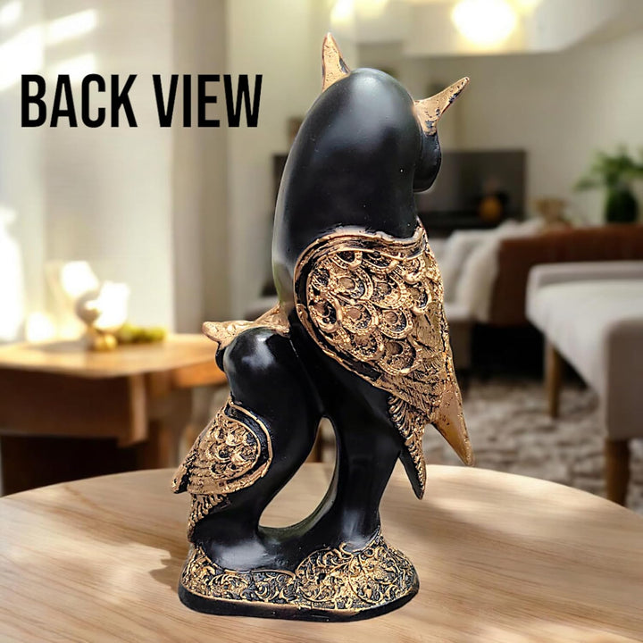 NEELAYA Owl Showpiece for Home Decor Living Room - House Warming - Bedroom - Gift Item - Office - Table Decor - Decorative Item Statue Polyresin Showpiece (30.5 cm, Black Gold)