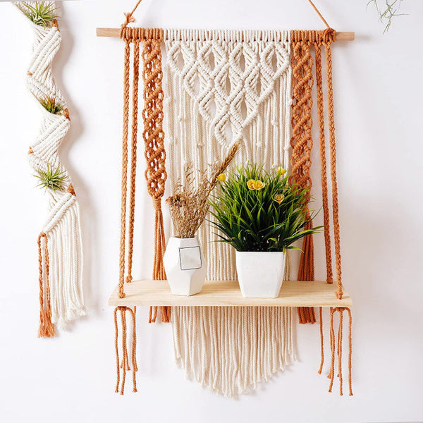 Kaahira Macrame Wall Hanging Shelf Organizer | Boho Decor Wall Decor - Modern Macrame Wall Hanging Tapestry - Housewarming Gift - (12x5x24CM) - Design N14
