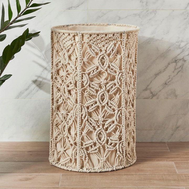 KAAHIRA Boho Decor Macrame Decorative Storage & Laundry Basket with Cotton Lining - Off White