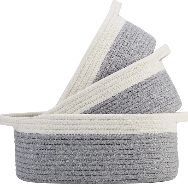 Apkco Jute Basket Set of 3-Piece – Natural Jute Rope Woven Cultures Fabricating India Eco-Friendly shelf Baskets for Storage & Organization, Ideal for Shelves, Nursery, Fruit& Décor(S, M & L)