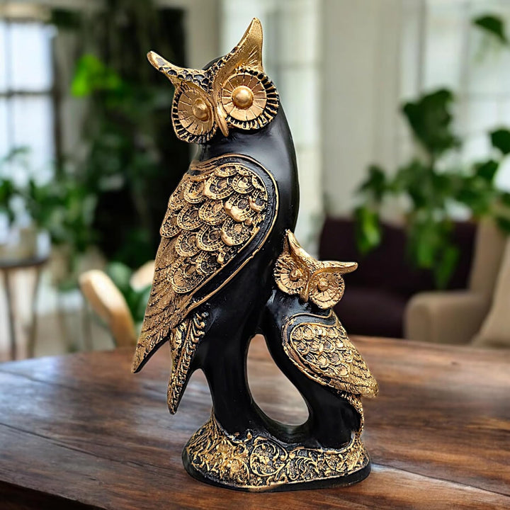 NEELAYA Owl Showpiece for Home Decor Living Room - House Warming - Bedroom - Gift Item - Office - Table Decor - Decorative Item Statue Polyresin Showpiece (30.5 cm, Black Gold)