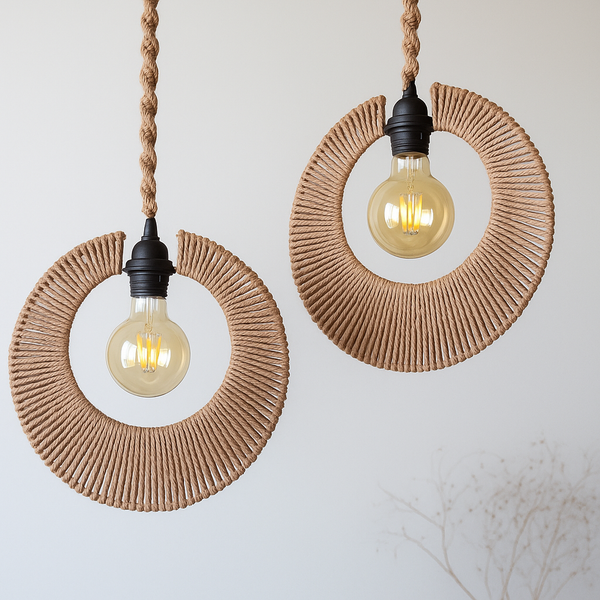 Trenly Cotton Rope Crescent Pendant Lamp - Handcrafted Boho Light