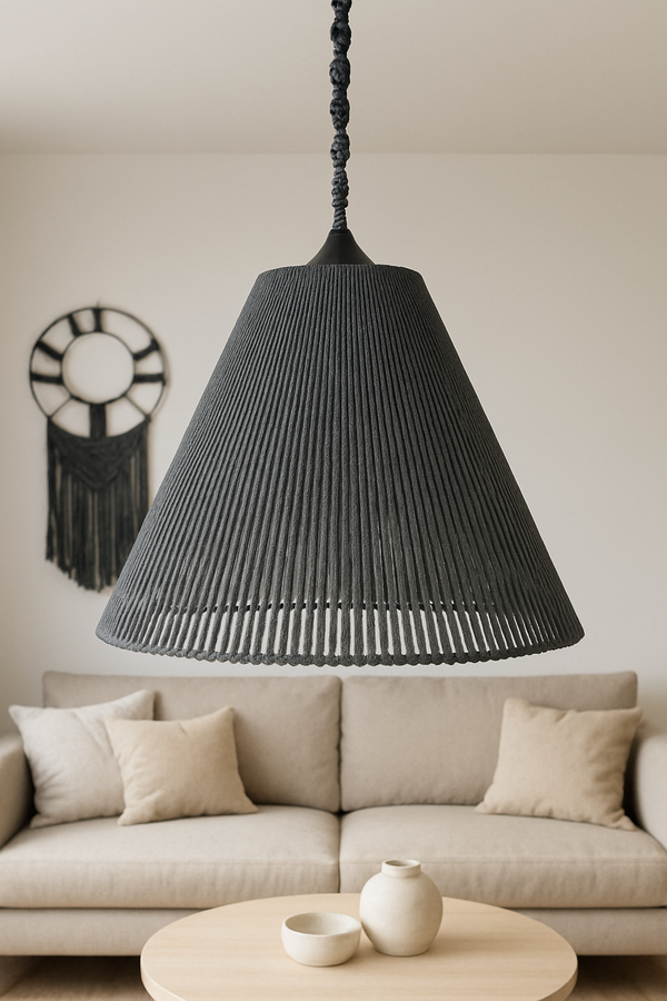 Trenly Handcrafted Cotton Cone Pendant Lamp - Natural Grey