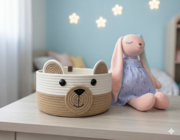 CubbyCozy Bear Cotton Rope Storage Box | Cute Woven Organizer