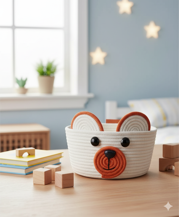 Honey Bear Cotton Rope Storage Box | Cute Woven Organizer