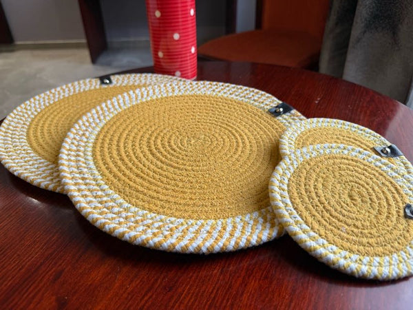 13 Piece Set of Farmhouse Woven Placemats, Coasters & Basket Set | Chic Dining Essentials