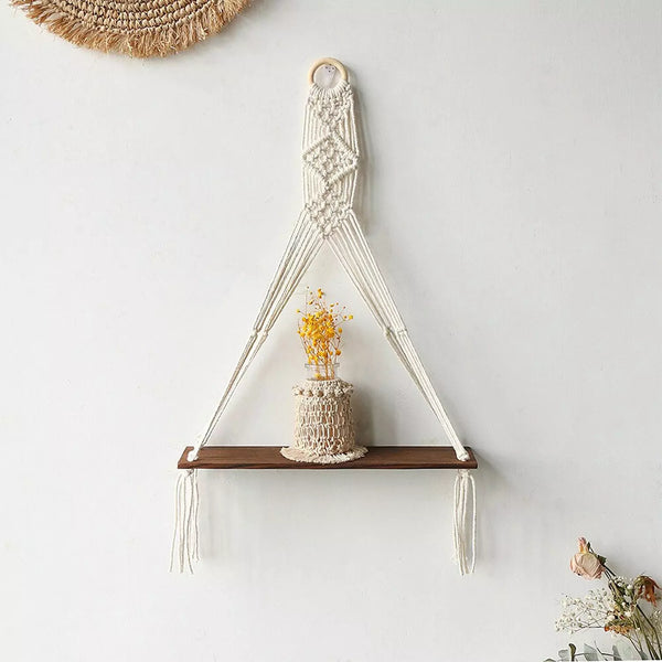Macrame Wall Shelves – Set of 2 Hanging Boho Decor for Plants (Beige)