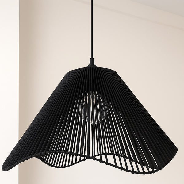 Trenly Handwoven Black Cotton Wave Pendant Lamp - Modern Sculptural Light
