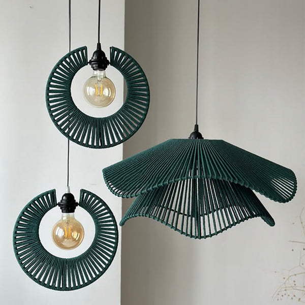 Trenly Handwoven Cotton Pendant Lamps - Deep Green Trio Set