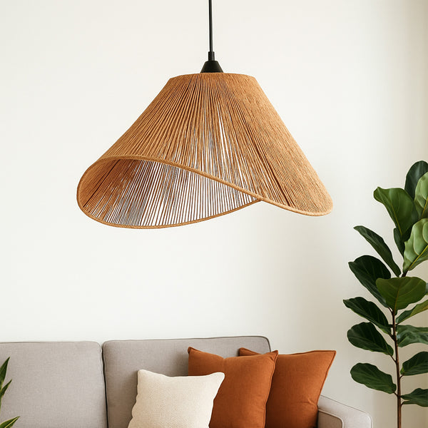 Handcrafted Cotton Rope Pendant Lamp - Asymmetrical Woven Design