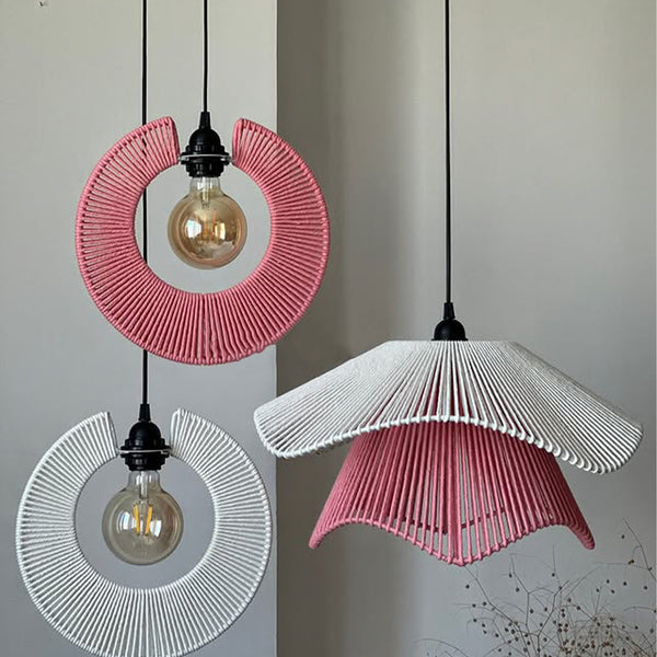 Trenly Handwoven Cotton Pendant Lamp Set - Pink & White