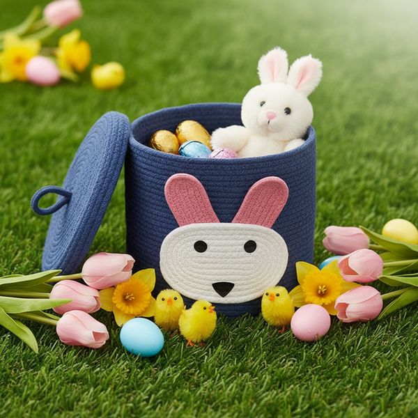 Bunny Hop Cotton Rope Storage Basket – Eco-Friendly Natural Fibre Toy Organizer for Kids