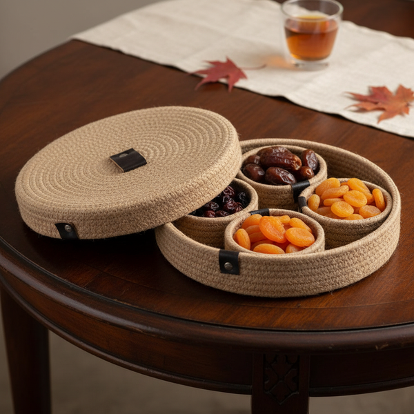Trenly Natural Fiber Multipurpose Organizer/Dry fruit Platter with Lid – Beige