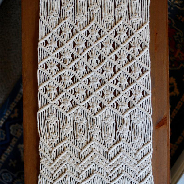 Farmhouse Macrame Cotton Table Runner – Boho Decorative Dining Table Runner in Off-White