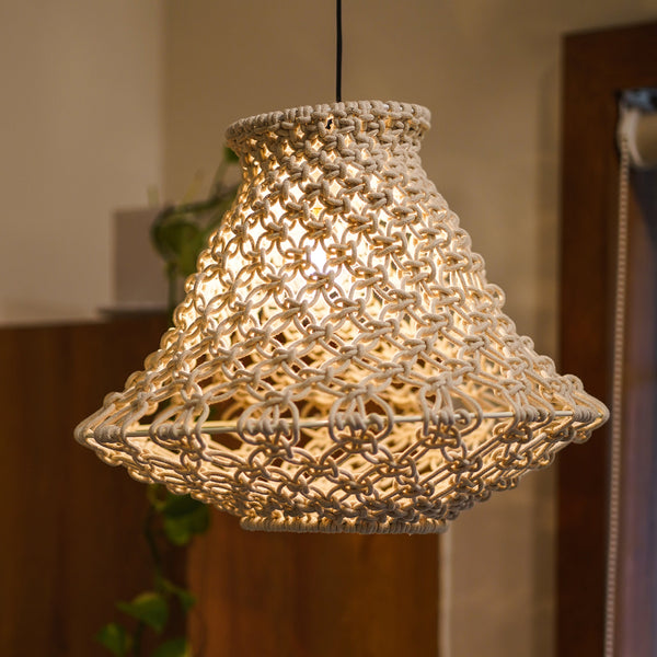 Trenly Artisanal Macrame Pendant Lamp - Natural Cotton Handcrafted