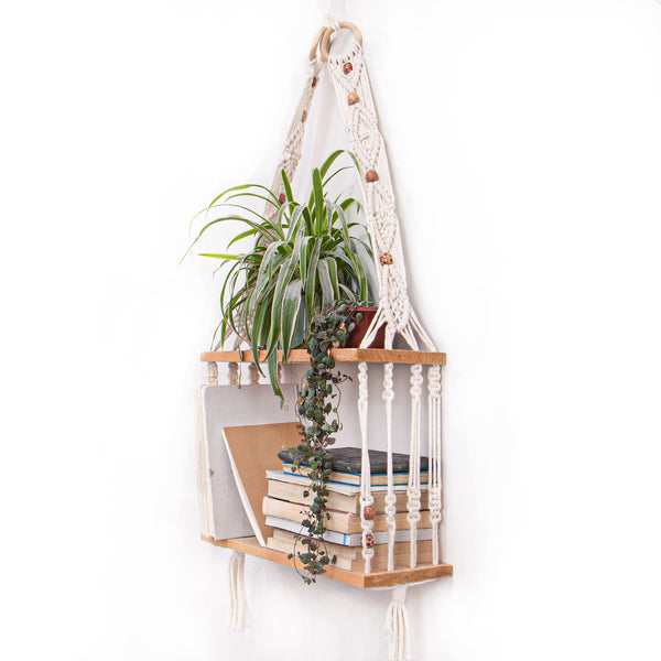 Handcrafted 2-Tier Macrame Wall Shelf - Boho Cotton Hanging Decor