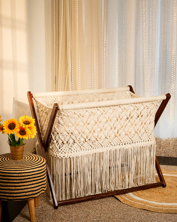 Trenly Handwoven Macrame Baby Cradle - Organic Cotton & Wood Swing
