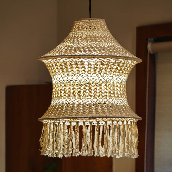 Trenly Hand-Crocheted Macramé Pendant Light - Boho Rustic Lamp