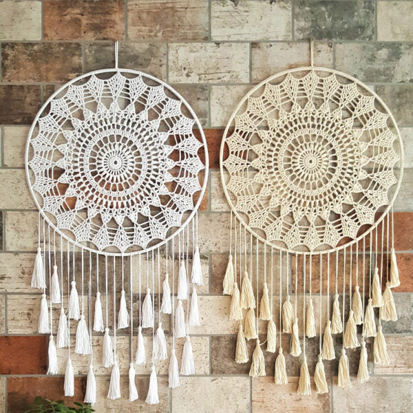 Crochet Round Dream Catcher – Set of 2  In Soothing White & Off-White | By Trenly