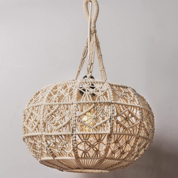 Macramé Boho Cotton Chandelier – Handcrafted Hanging Lamp for Ambient Home Lighting