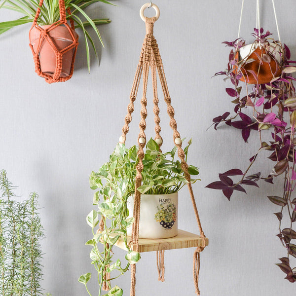Trenly Handmade Macrame Square Wall Planter & Shelf