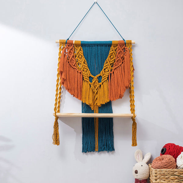 Trenly Handcrafted Macrame Peacock Wall Shelf - Vibrant Boho Decor