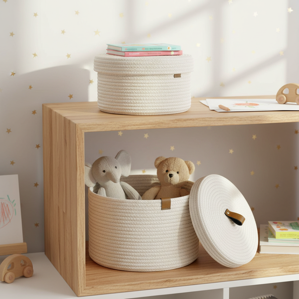 Boho Bliss: Large Jute Cotton Rope Baskets Duo Set of 2