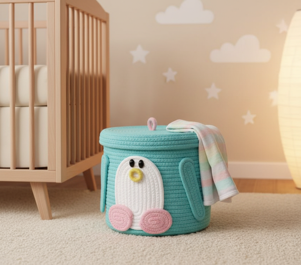 Penguin Pals Cotton Rope Basket – Cute & Functional Kids Storage