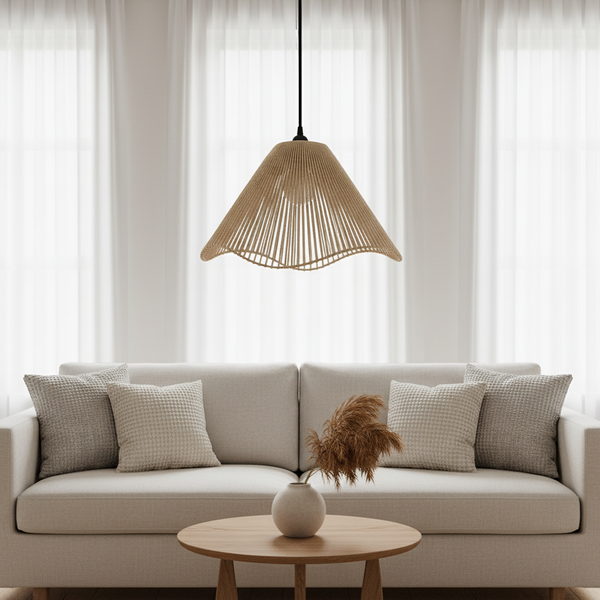Trenly Handwoven Beige Cotton Wave Pendant Lamp | Organic Modern Lighting